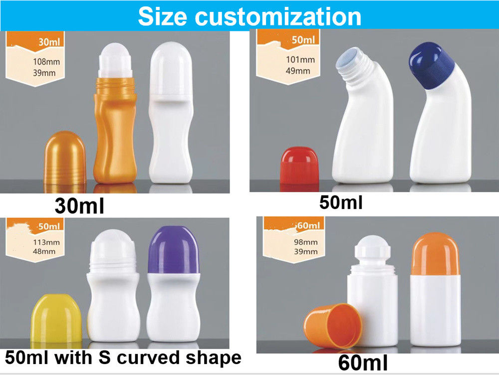 30 ml 50 ml HDPE güneş koruyucu vücut bakımı boş uçucu yağ Plastik deodorant şişesi vücut kokusu için rulo topu