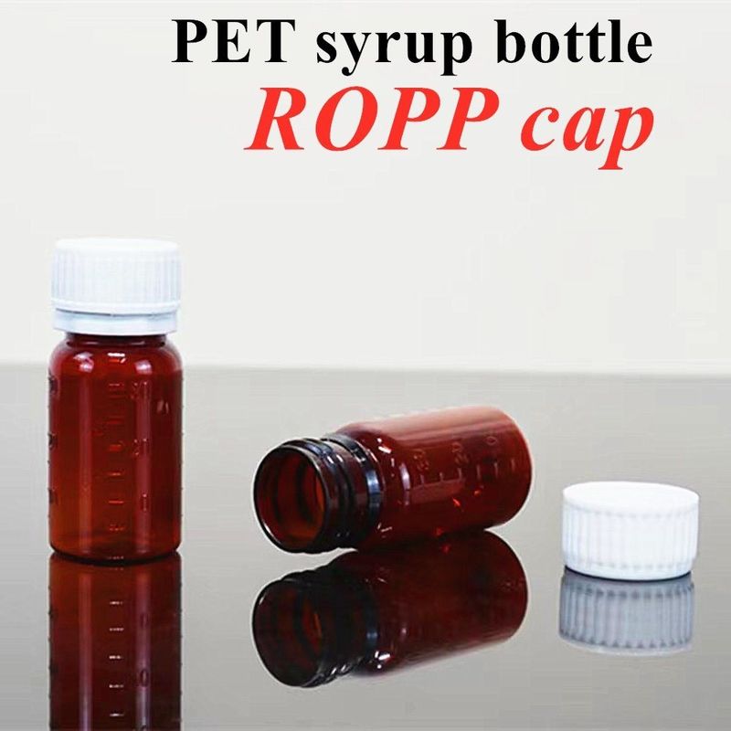 100ml 120ml 150ml 200ml Amber Round Farmasötik Evcil hayvanlar için oral sıvı Öksürük Şurubu PP vida kapağı olan plastik şişe