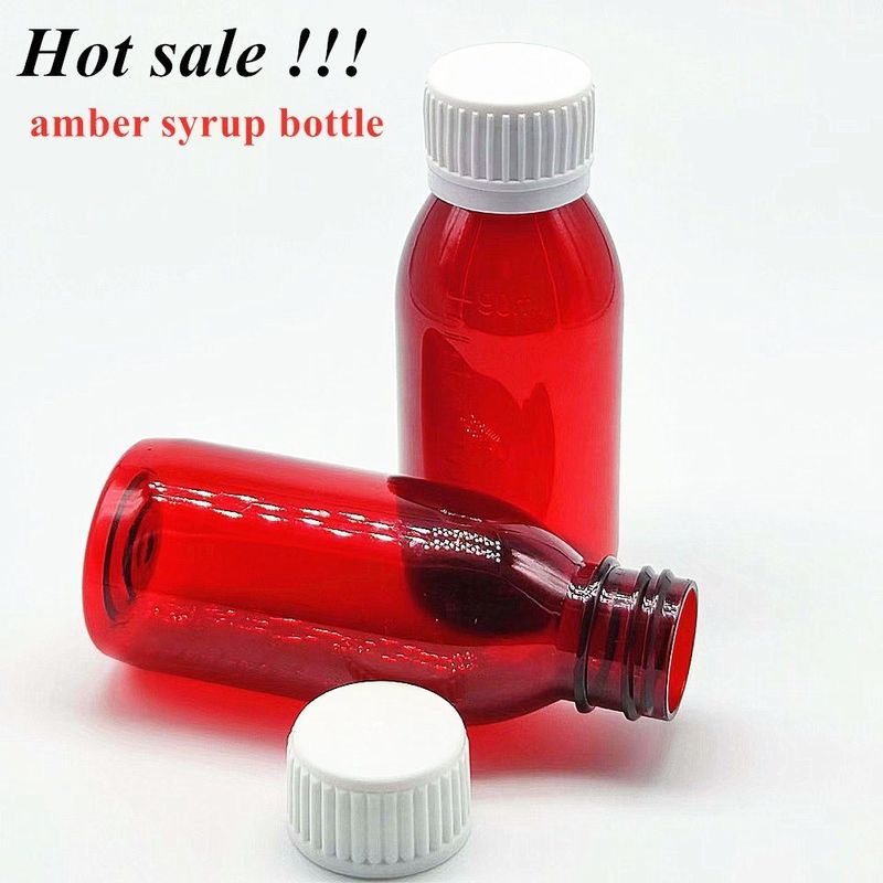 100ml 120ml 150ml 200ml Amber Round Farmasötik Evcil hayvanlar için oral sıvı Öksürük Şurubu PP vida kapağı olan plastik şişe