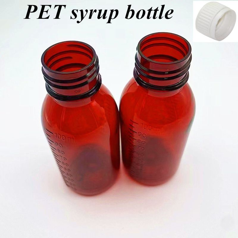 100 ml 120 ml Amber plastik şurubu Şişeler Farmasötik Evcil hayvanlar Yuvarlak İlaç Öksürük Şurubu CRC Kapaklı Şişe