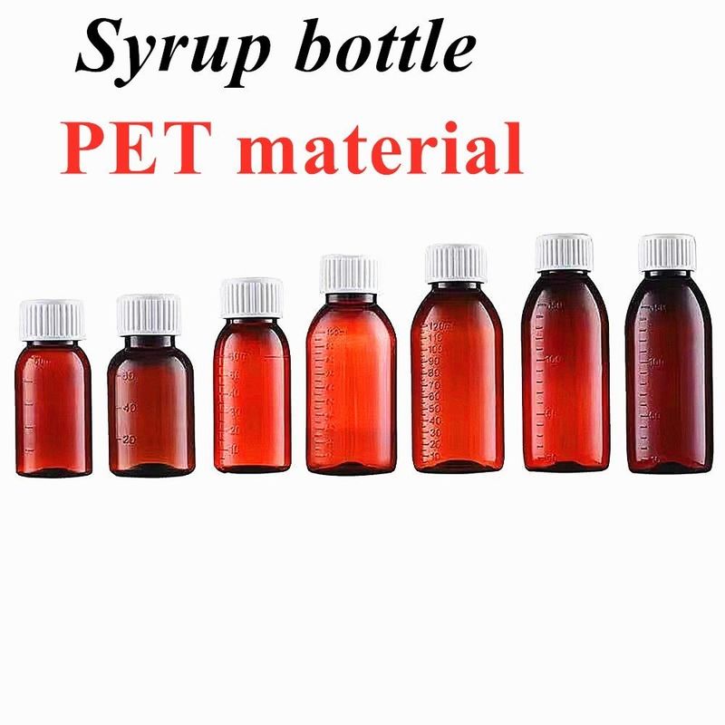 100ml 120ml 150ml 200L Özel Boş Plastik Amber Şurubu Şişe Oral Sıvı Tıbbı Evcil Hayvanlar İçeriği Öksürük Şurubu Şişe