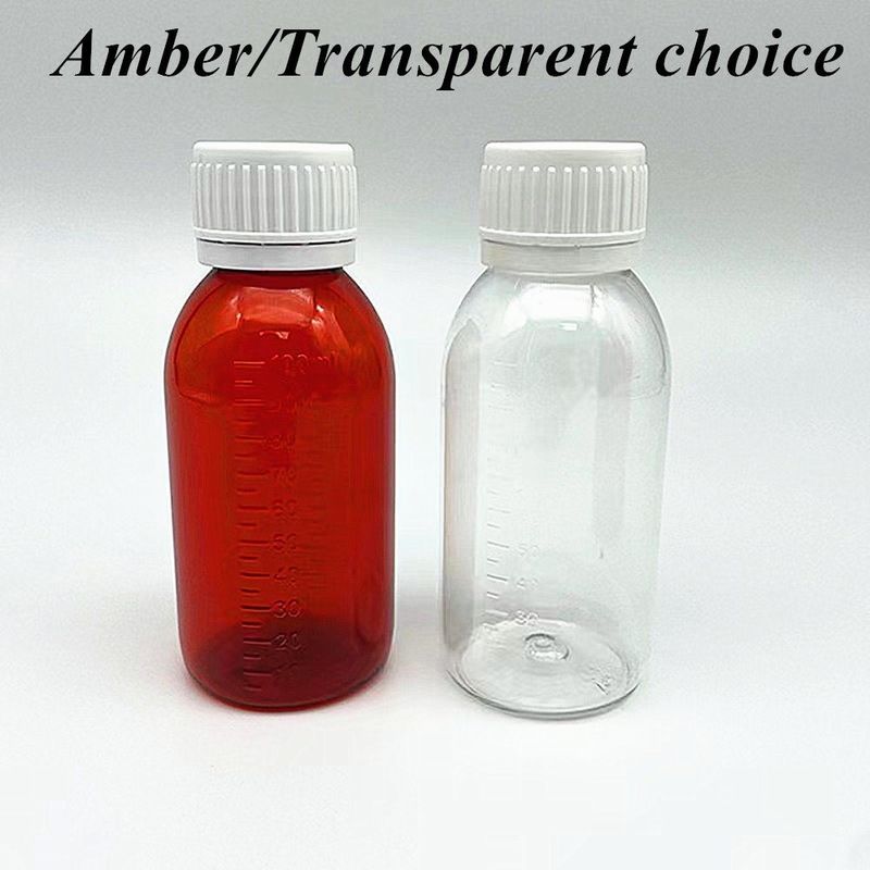 100 ml 120 ml 150 ml Yuvarlak Boş Plastik Evcil Hayvan İlacı Sıvı Oral süspansiyon Şişe Amber Cought Sirup Şişe