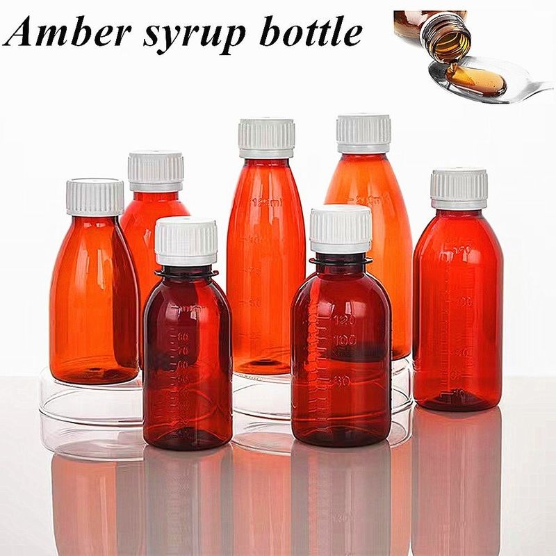 100 ml 120 ml Öksürük Şurubu Şişe Oral Sıvı Plastik Şişe PET Boş Yuvarlak Amber Şurubu Plastik Şişe