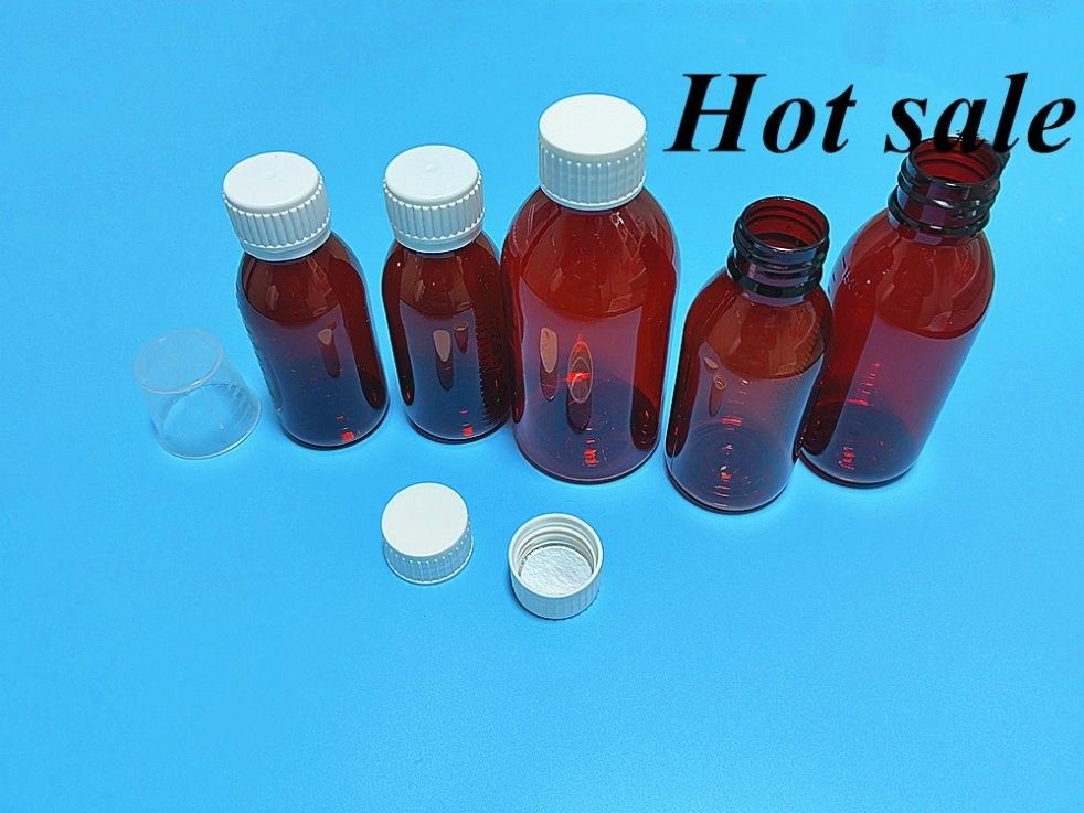 100 ml 120 ml Öksürük Şurubu Şişe Oral Sıvı Plastik Şişe PET Boş Yuvarlak Amber Şurubu Plastik Şişe