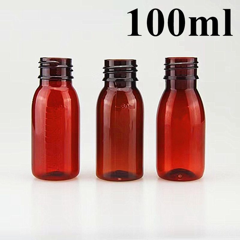 100 ml 120 ml Sıvı Amber Plastik Şurup Şişe Vuruşlu Kapaklı Boş Yuvarlak PET Amber Şurup Plastik Şişe