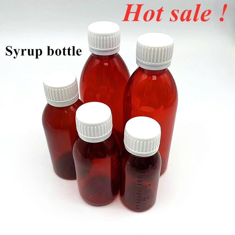 100 ml 120 ml 150 ml DIN28 Plastik PET Kahverengi Oral Sıvı Şişe Amber Tükürük Şurubu Şişe Ropp Cap için