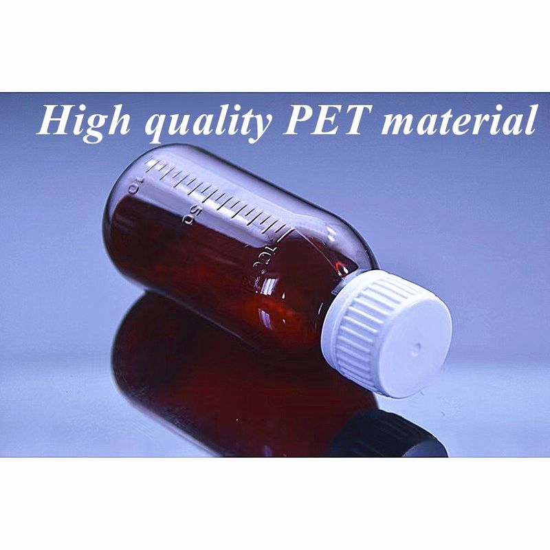100 ml 250 ml Sıvı Tıbbı Amber PET Öksürük Şurubu Şişesi Ölçüm fincanı ile Plastik Öksürük Şurubu Şişesi
