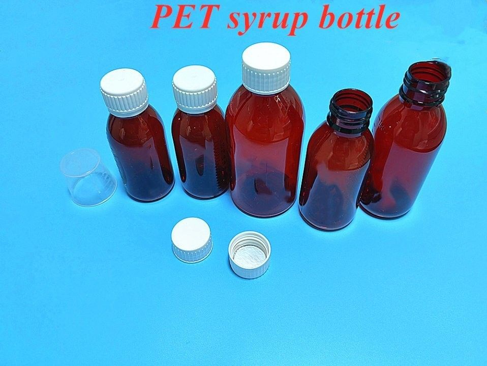 Kahverengi 100ml 120ml PET Şurubu Şişeleri Ağız Sıvısı İçin CRC Filtr Kapaklı