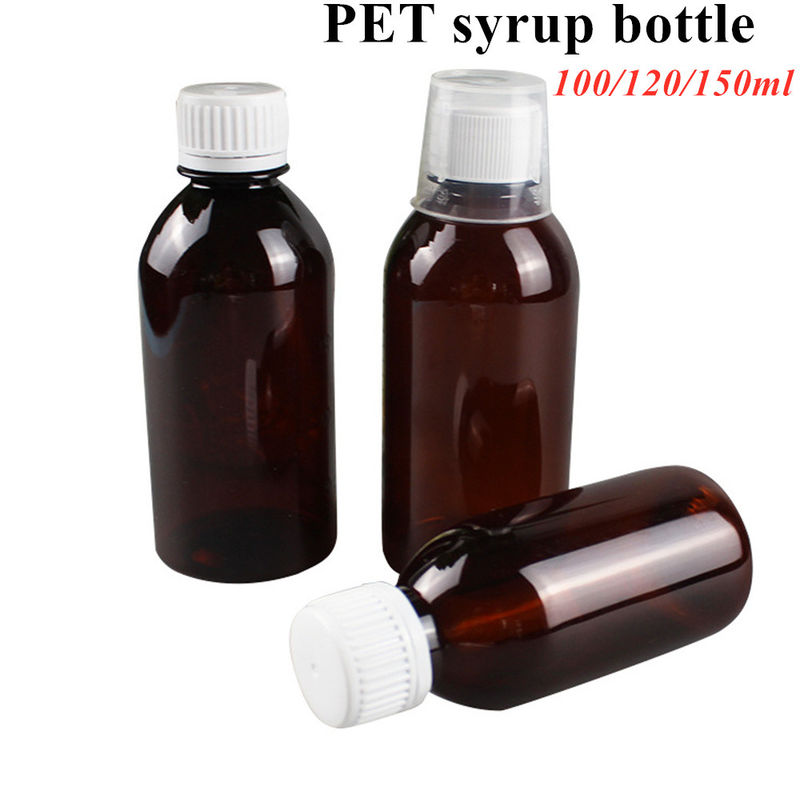 Kahverengi 100ml 120ml PET Şurubu Şişeleri Ağız Sıvısı İçin CRC Filtr Kapaklı