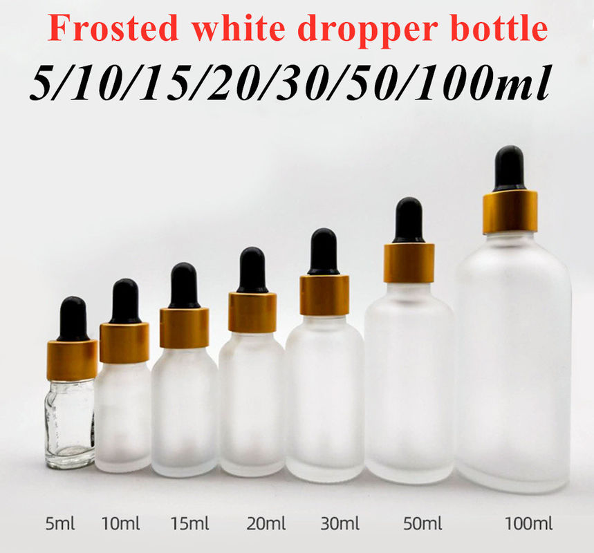 5ml 20ml 30ml 50ml yuvarlak boş Beyaz Dondurulmuş Cam Serum Saç Yağı Şişesi Sakal Yağı Essential Oil cam damlatıcı şişe