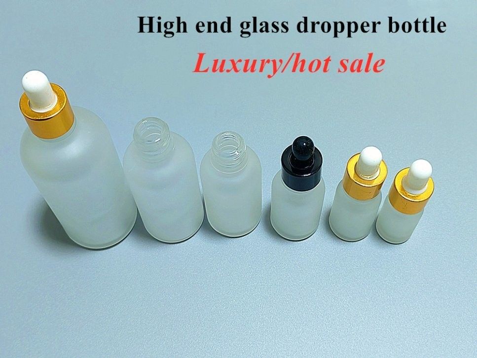 10ml 20ml 30ml 50ml 100ml Eşit Omuz Cam Esanslı Yağ Şişesi Serum deri bakımı için Beyaz Dondurulmuş Damla Şişe