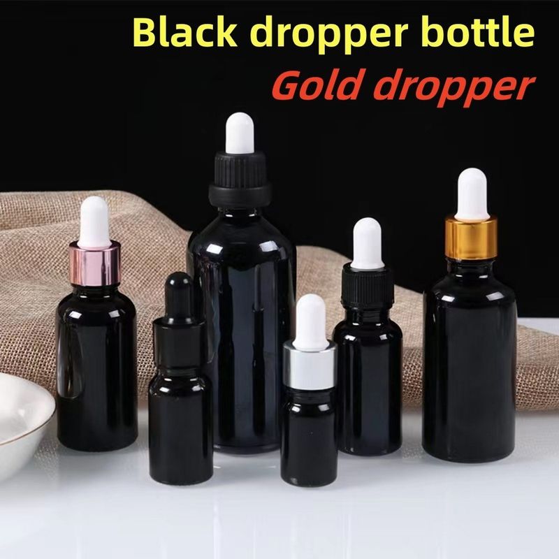 5ml 10ml 15ml 20ml Esanslı Yağ Serumu Düz Omuz Yuvarlak Parlak Esanslı Yağ Şişesi Siyah Cam Damla Şişe