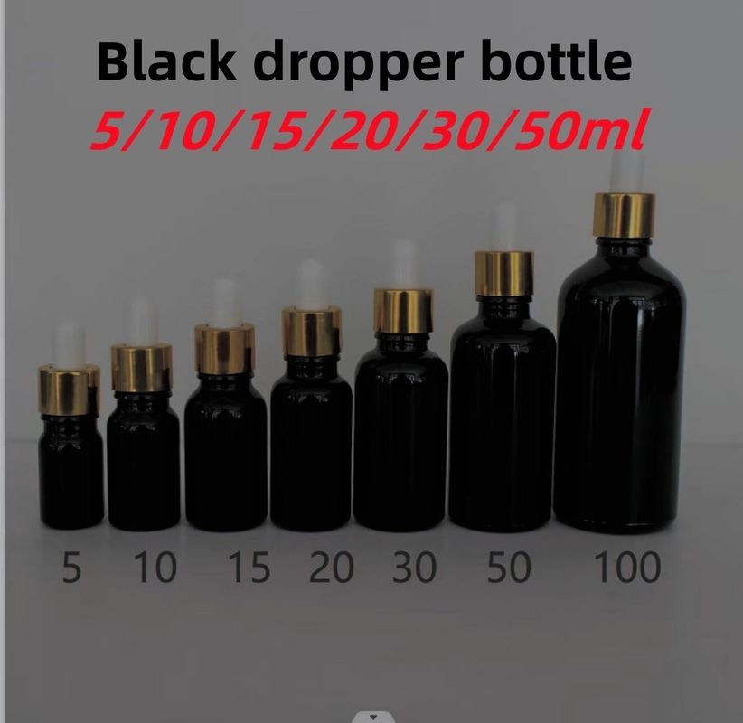 5ml 10ml 15ml 20ml Esanslı Yağ Serumu Düz Omuz Yuvarlak Parlak Esanslı Yağ Şişesi Siyah Cam Damla Şişe
