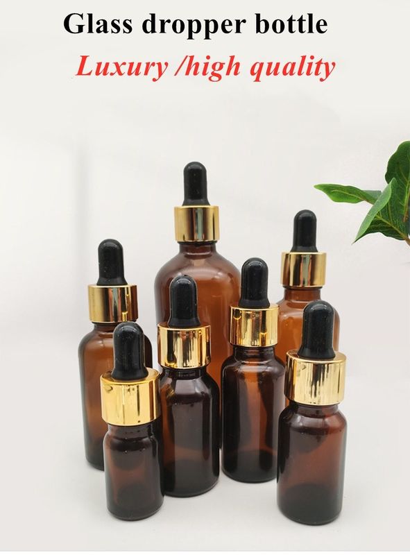 Sıcak Satış 5ml 10ml 15ml 30ml 50ml Amber Serum Esansyel Yağ Şişeleri Cam Damla Şişe