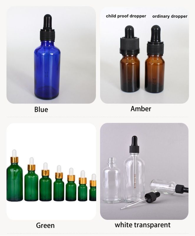 Essential Oil Packaging 1OZ 2OZ 20ml 30ml 50ml Amber Essential Oil Serum Çocuk Koruma Kapalı Cam Damla Şişe