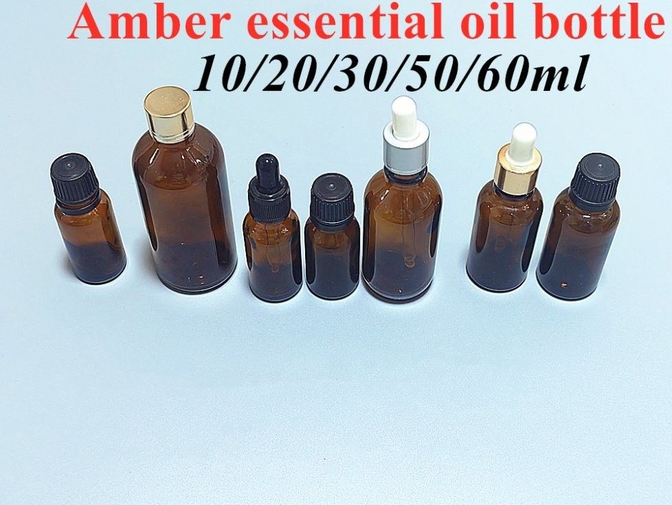 Sıcak Satış Boş Lüks Amber Kahverengi 10ml 15ml 20ml 30ml 50ml 60ml Sera Paketi İçin Cam Esansiyel Yağ Şişesi
