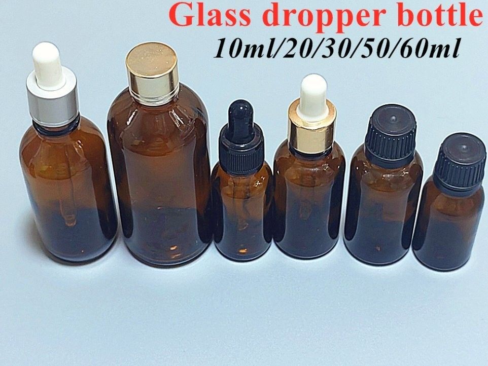 30ml 50ml 60ml 100ml Saç Yağı Serum Sakal Yağı Amber Kahverengi boş yuvarlak esanslı yağ Cam Damla Şişe