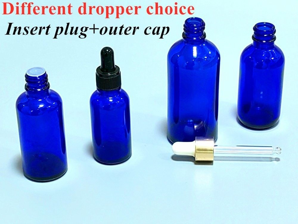 10ml 20ml 30ml 50ml Boş Boston Yuvarlak Kozmetik Paket Boş Mavi Esansyel Yağ Cam Damla Şişesi Damla Kapaklı