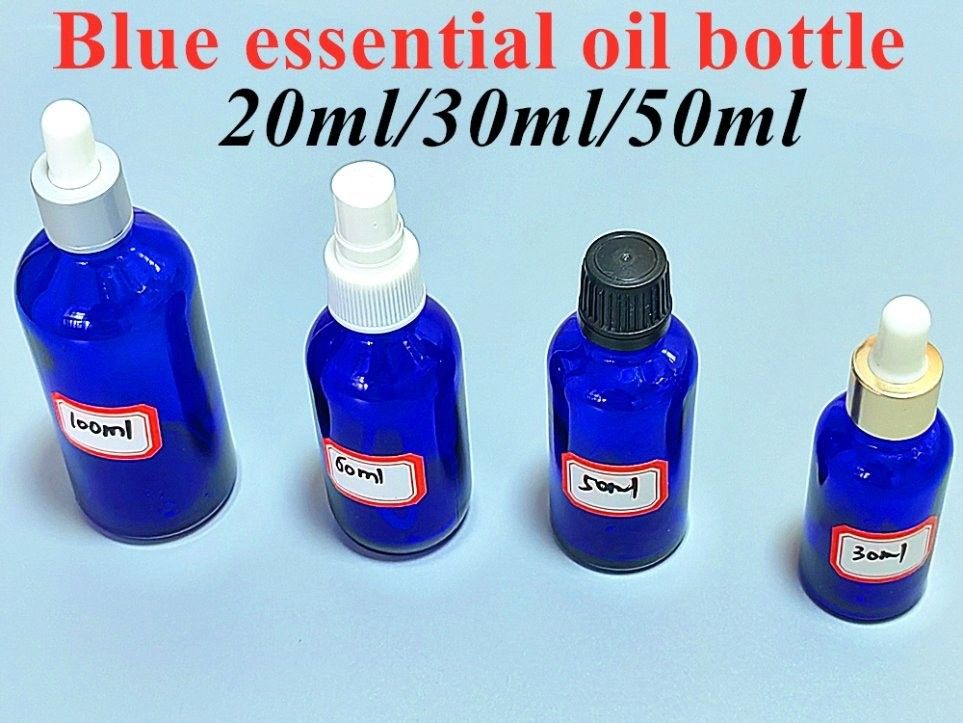 10ml 20ml 30ml 50ml Boş Boston Yuvarlak Kozmetik Paket Boş Mavi Esansyel Yağ Cam Damla Şişesi Damla Kapaklı