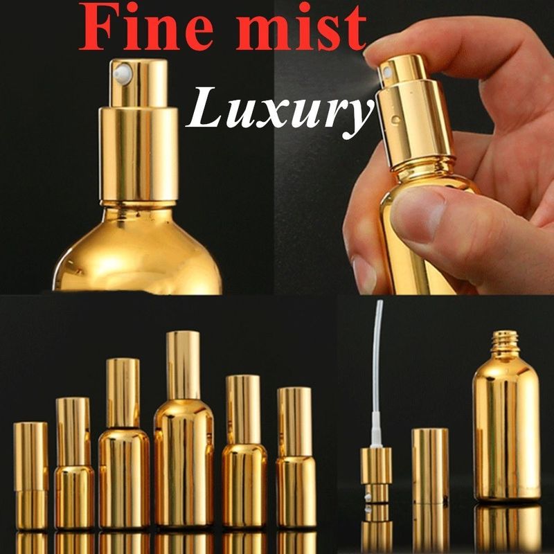 Lüks Parlak 30ml 50ml 60ml Altın UV Elektroplat Serum altın cam Essential Oil Glass Dropper Flask Spray Başlı