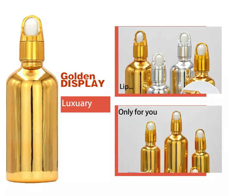Yüksek Kaliteli Lüks Kozmetik Paketi 10ml 20ml 30ml 50ml Elektroplating Gold Essential Oils Serum Glass Dropper şişe