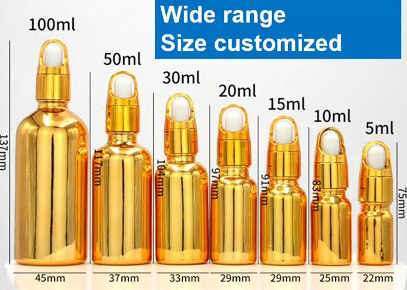 Yüksek Kaliteli Lüks Kozmetik Paketi 10ml 20ml 30ml 50ml Elektroplating Gold Essential Oils Serum Glass Dropper şişe