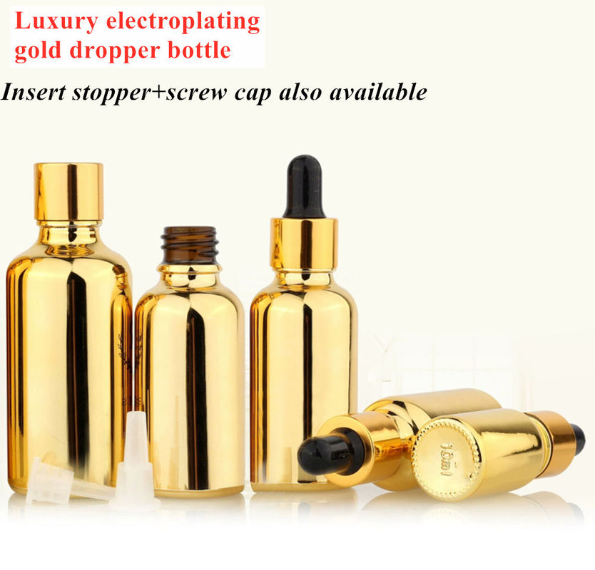 20ml 30ml 50ml Boş Tekrar Kullanılabilir Elektroplating Gold Kozmetik Paket Serum Deri Bakım Fırınları Eteriyel Yağ Cam Damla Şişe