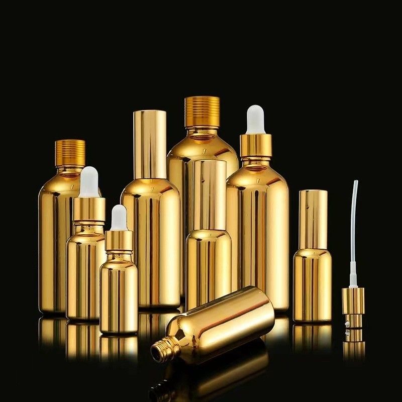 30 ml 50 ml Elektroplating Gold Silver Glass Spray Kozmetik Şişe Altın Kozmetik Esanslı Yağ Şişesi