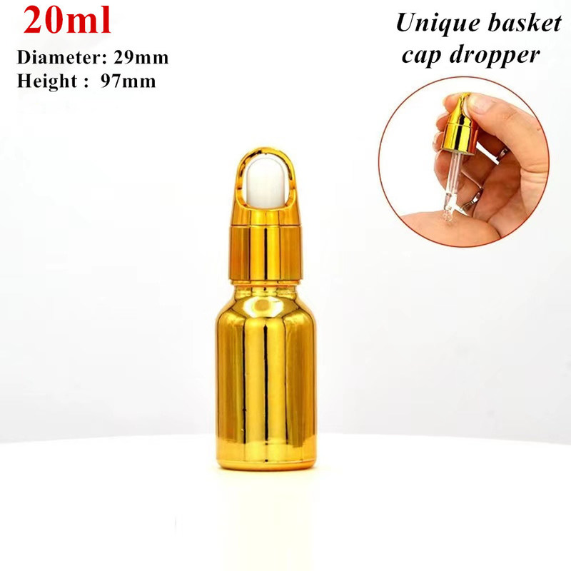 10ml 20ml 30ml 50ml Elektroplat Altın Renk Lüks Kozmetik Paketleme Serm için cam damlatıcı şişeler