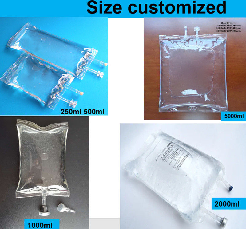 Büyük Hacimli 2000ml 3000ml 5000ml 7mm Veterinerlik Tek kullanımlık PVC İnfuzyon IV Torba Kapalı Çift Portlu