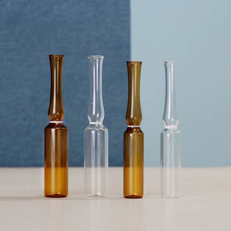 1 ml 2 ml 5 ml Kesme Halkası Şeffaf Amber Cam Ampul USP I Farmasötik Paketleme ISO standardı ile cam ampül
