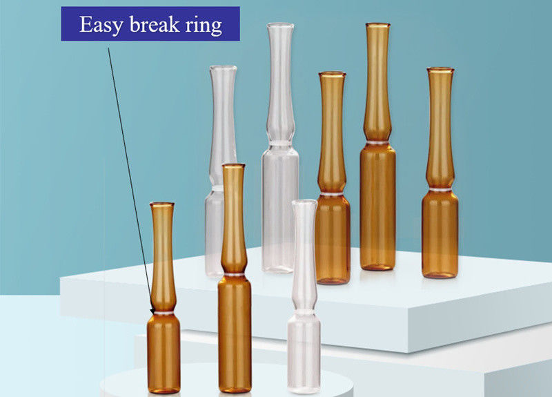 1 ml 2 ml 5 ml Kesme Halkası Şeffaf Amber Cam Ampul USP I Farmasötik Paketleme ISO standardı ile cam ampül