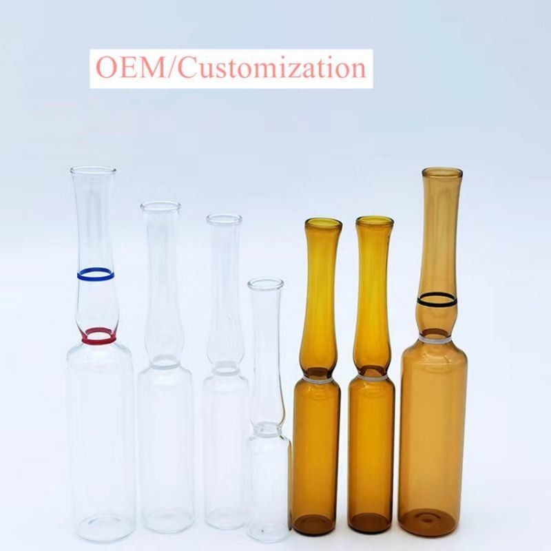 1 ml 2 ml 5 ml Kesme Halkası Şeffaf Amber Cam Ampul USP I Farmasötik Paketleme ISO standardı ile cam ampül