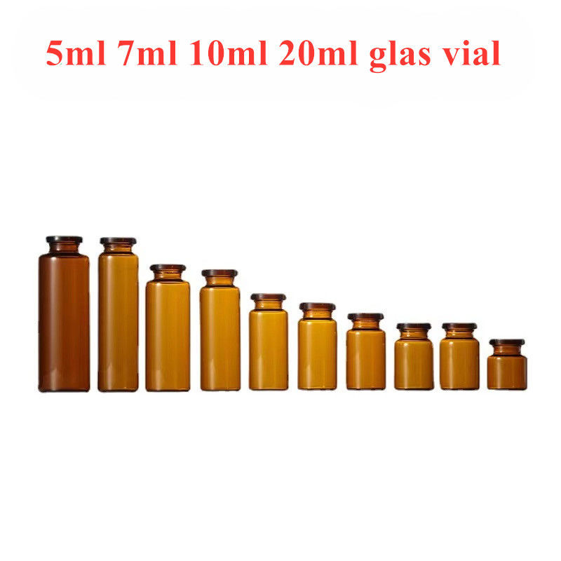 Farmasötik 5ml 10ml Boş Amber Açık Enjeksiyon Tubular tıbbi cam şişe Butyl kauçuk kapağı olan şişe şişe