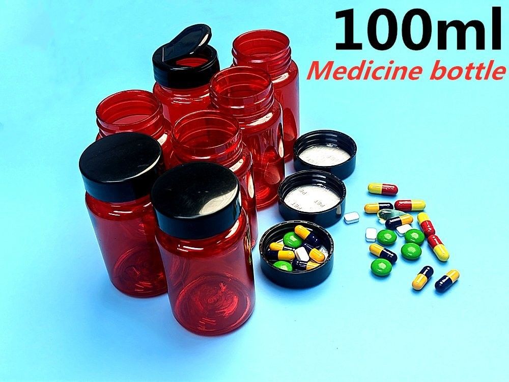 Yüksek Kaliteli 100ml Kırmızı Boş Evcil hayvan Hapı Tablet Kalsiyum Farmasötik Kapsular İlaç Vitamin Kapsül İlaç Şişe