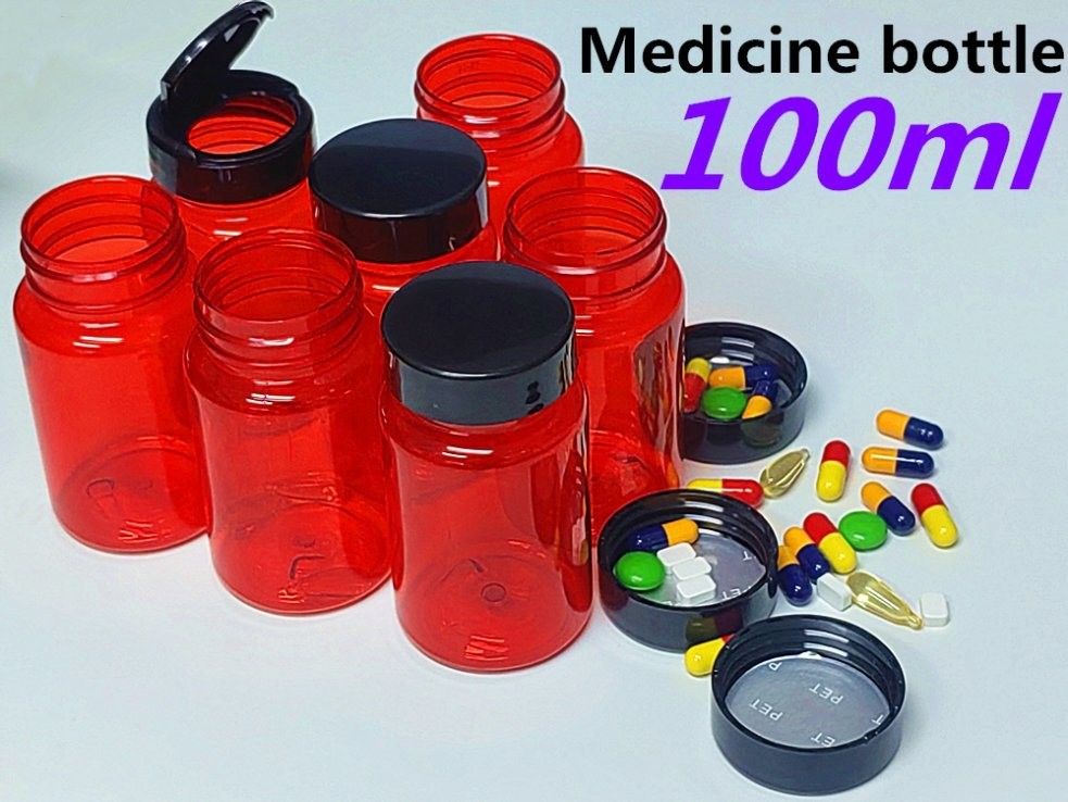 Yüksek Kaliteli 100ml Kırmızı Boş Evcil hayvan Hapı Tablet Kalsiyum Farmasötik Kapsular İlaç Vitamin Kapsül İlaç Şişe