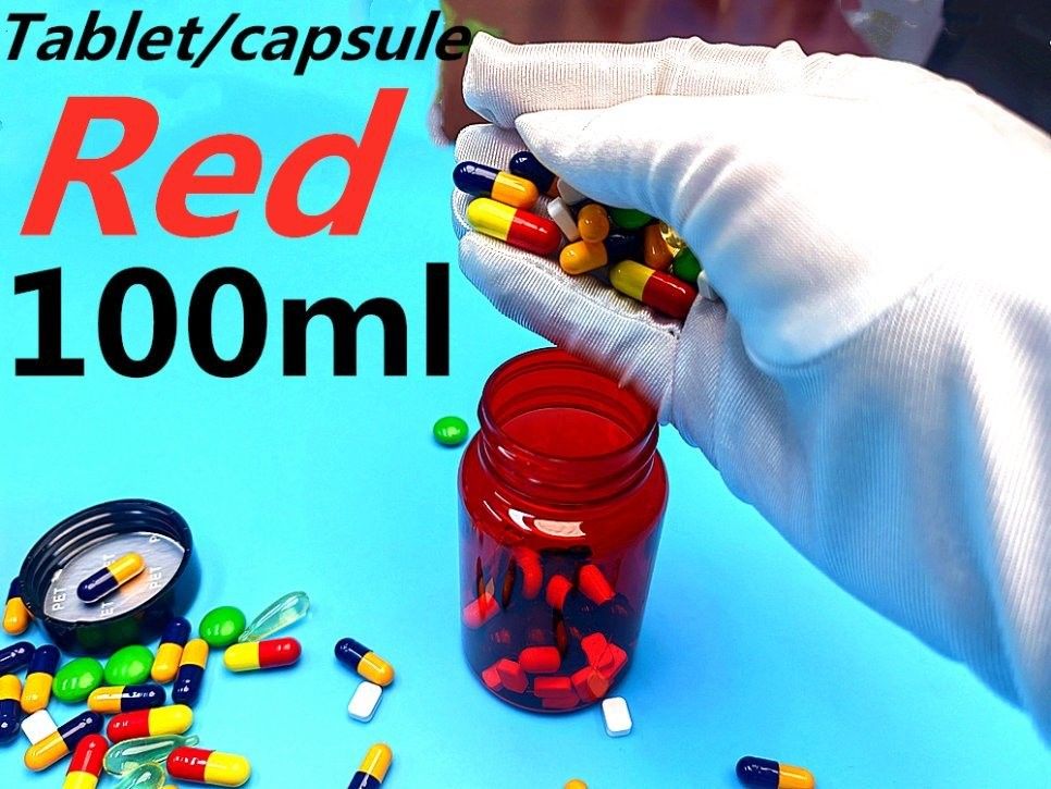PET Plastik Kırmızı 100ml 150ml Katı İlaç Şişesi Kapsül Hap Şişesi Paketleme Konteyneri Sağlık Takviyesi Şişe