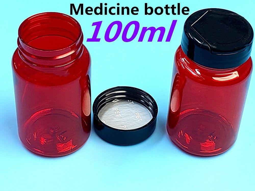 PET Plastik Kırmızı 100ml 150ml Katı İlaç Şişesi Kapsül Hap Şişesi Paketleme Konteyneri Sağlık Takviyesi Şişe