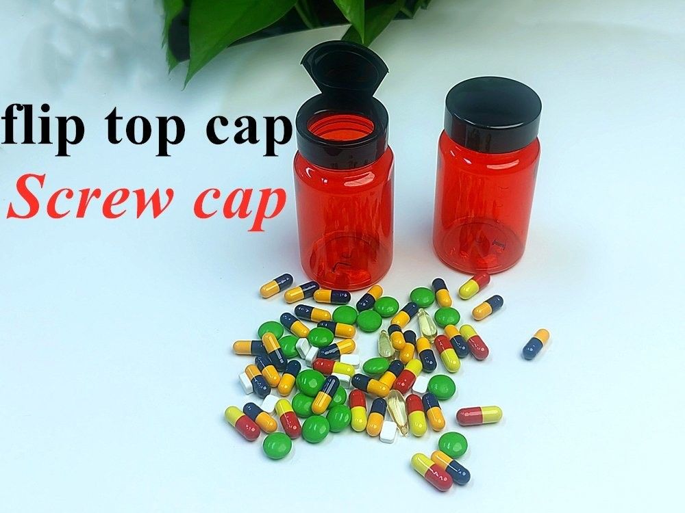Sağlık İlacı Hap şişesi 100ml PET Kırmızı Plastik Kapsul Paketleme Vitamin hapı ilaç şişe vida kapağı ile