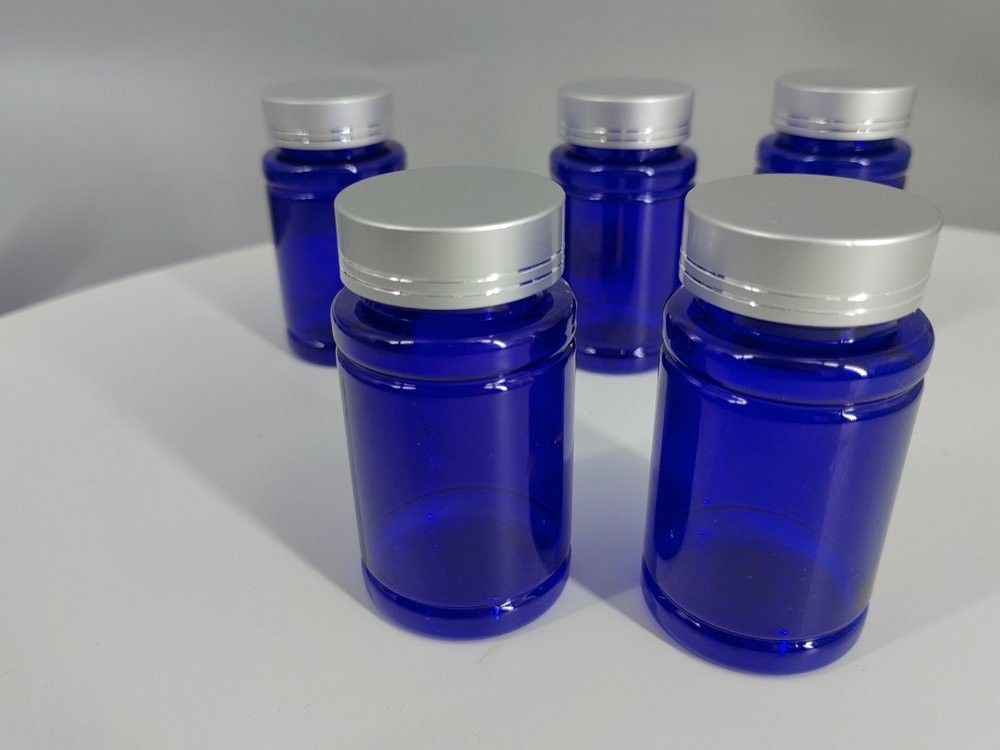 Plastik Vitamin Takviyesi Şişesi PET Kapsülü Tablet Hap Şişesi Mavi 100ml 120ml Plastik Konteyner İlaç şişesi
