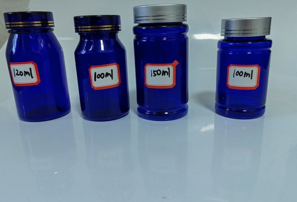 Farmasötik 100ml 120ml 175ml Mavi PET Plastik Hap Kapsül Şişe Sağlık Bakım Tablet İlaç Şişe vida Kapalı