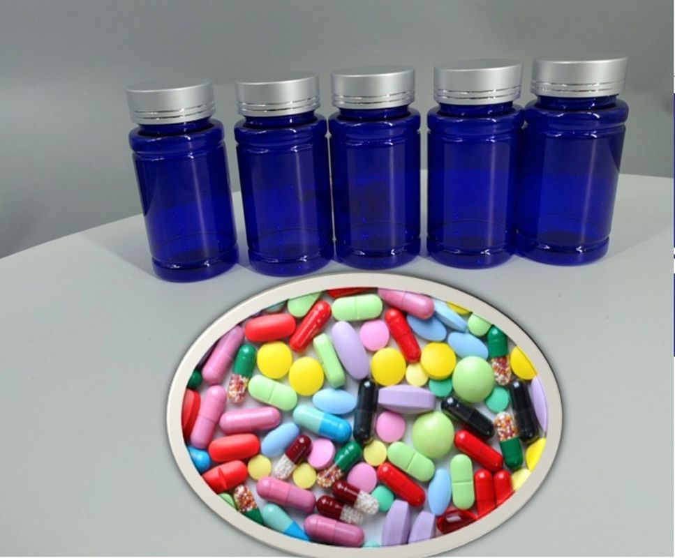 Farmasötik 100ml 120ml 175ml Mavi PET Plastik Hap Kapsül Şişe Sağlık Bakım Tablet İlaç Şişe vida Kapalı