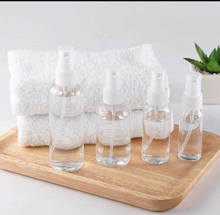 50ml 60ml 100ml PET açık yuvarlak özelleştirilebilir yeniden doldurabilir el dezenfektan yuvarlak doldurma kozmetik PET plastik sprey şişesi