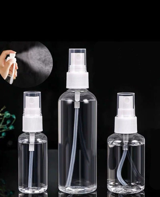 50ml 60ml 100ml PET açık yuvarlak özelleştirilebilir yeniden doldurabilir el dezenfektan yuvarlak doldurma kozmetik PET plastik sprey şişesi