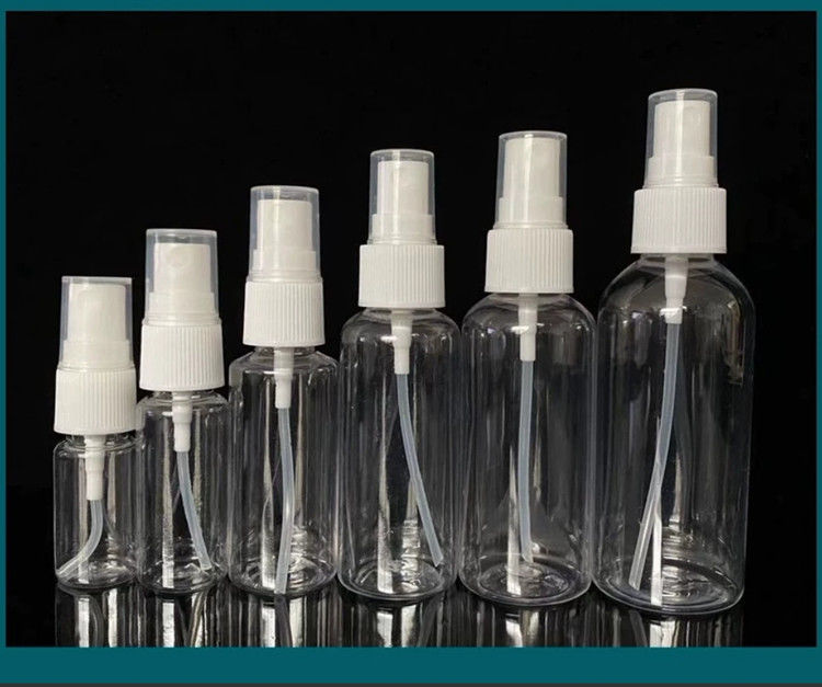 Doldurulmuş boş beyaz şeffaf Ucuz Boş şeffaf 1 oz 50ml 100ml 120ml kozmetik PET plastik sis spreyi şişeleri
