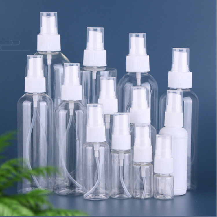 Doldurulmuş boş beyaz şeffaf Ucuz Boş şeffaf 1 oz 50ml 100ml 120ml kozmetik PET plastik sis spreyi şişeleri