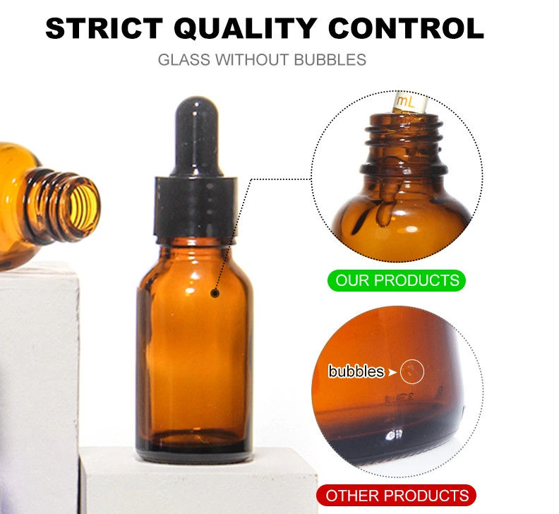 Sıcak Satış 5ml 10ml 15ml 30ml 50ml Amber Serum Esansyel Yağ Şişeleri Cam Damla Şişe